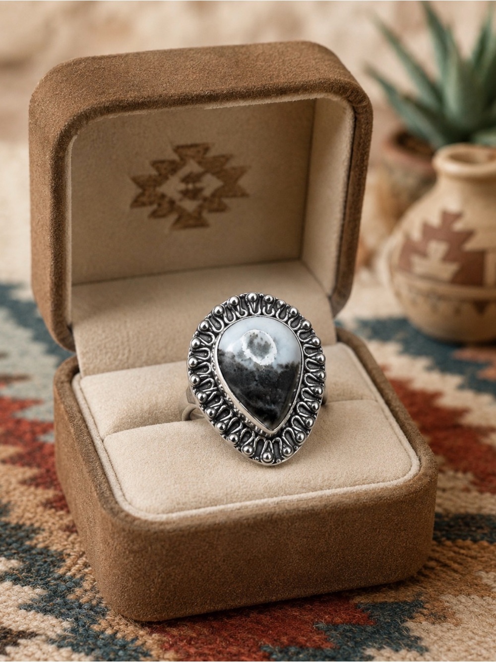 Ring 925 Sterling Silver White Buffalo Turquoise Southwestern Boho Statement